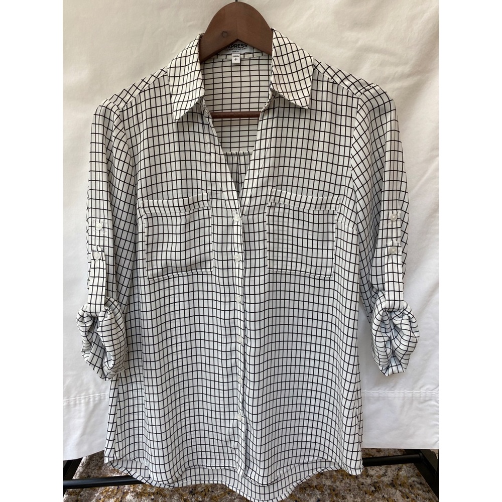 white and black check portofino button down shirt